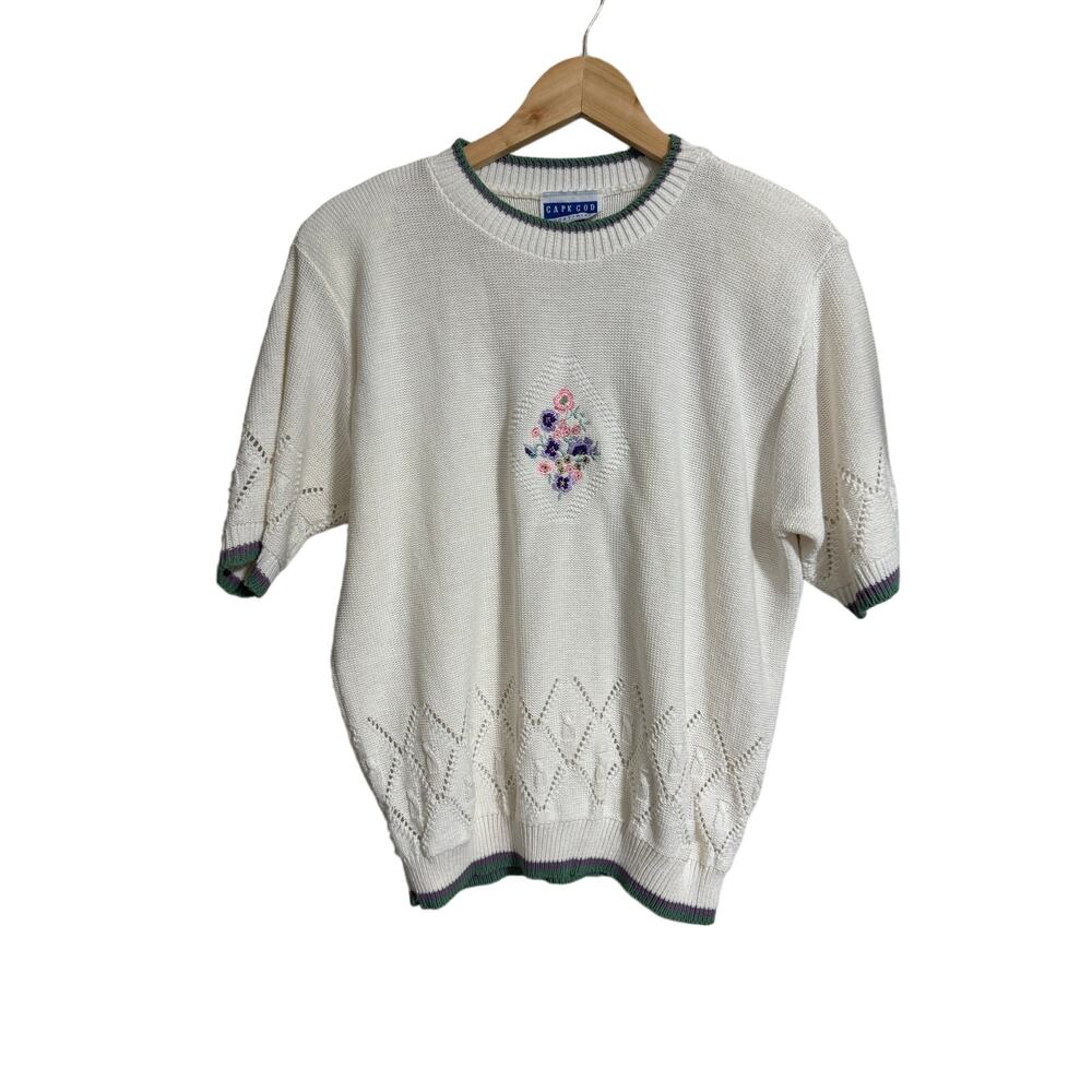 Cape Cod Sportswear Vintage Short Sleeve Grandma Sweater Large